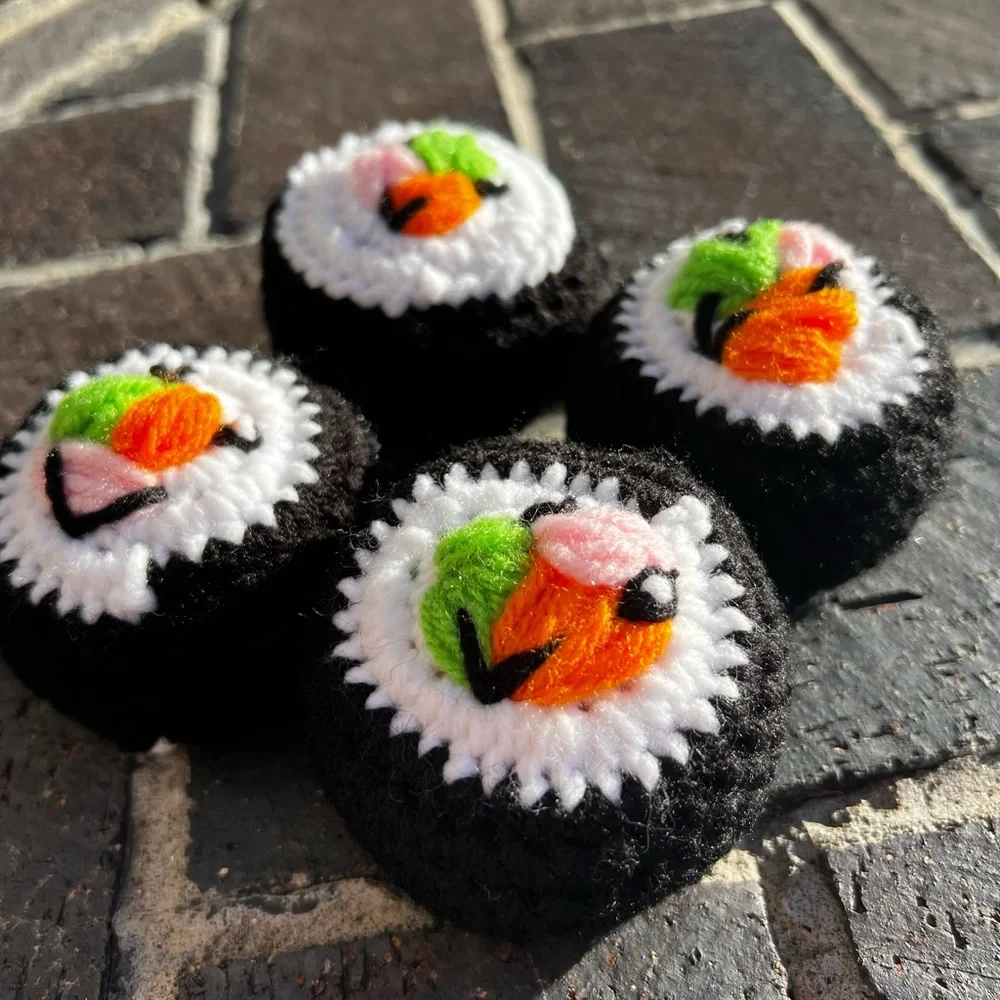 Hand Crocheted Set of 4 Happy Little Sushi Rolls Plushies! - Picture 8 of 15